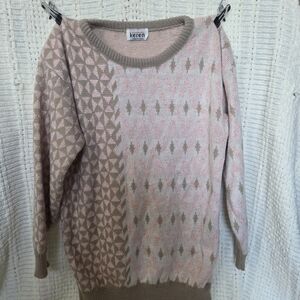 keren Women's Pink and Beige Patterned Sweater
